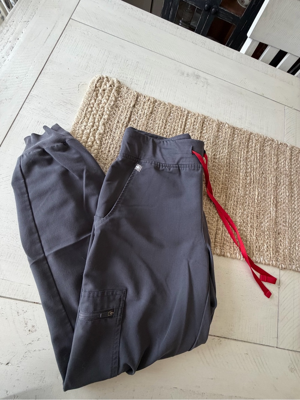 Figs Gray Jogger Scrub Pants with Red Drawstring